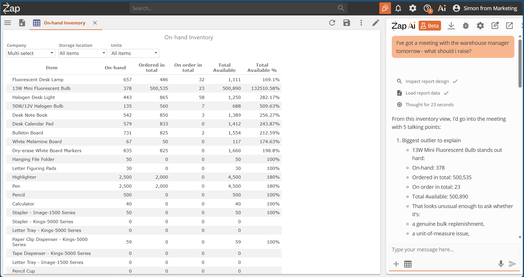 Zap analytics built on a governed ERP data warehouse